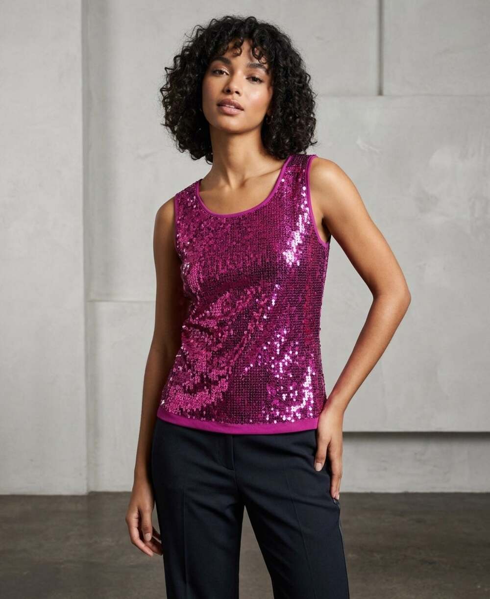 Joan Rivers Sequin Tank Top Medium Purple Party Bling Sparkle Glam Evening Party